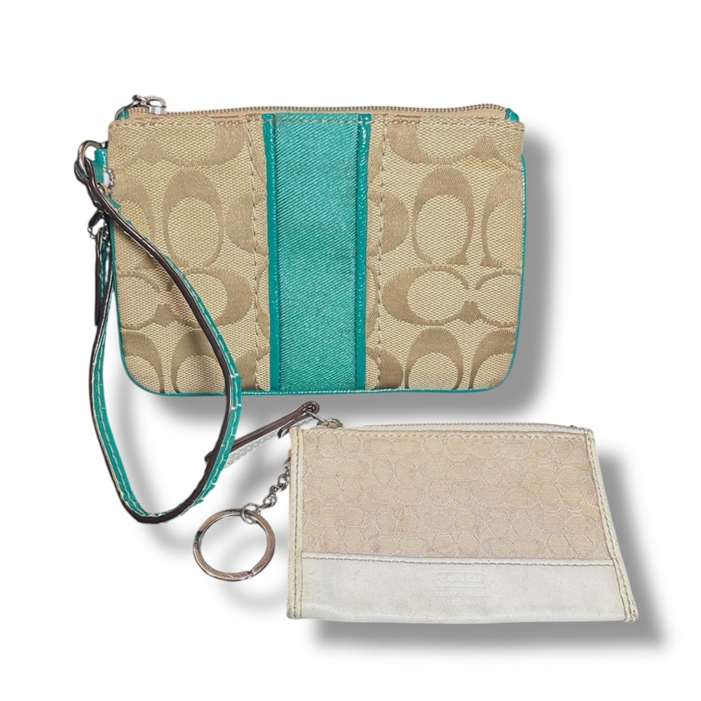Coach Signature Canvas Wristlet & Mini Skinny ID Case Set